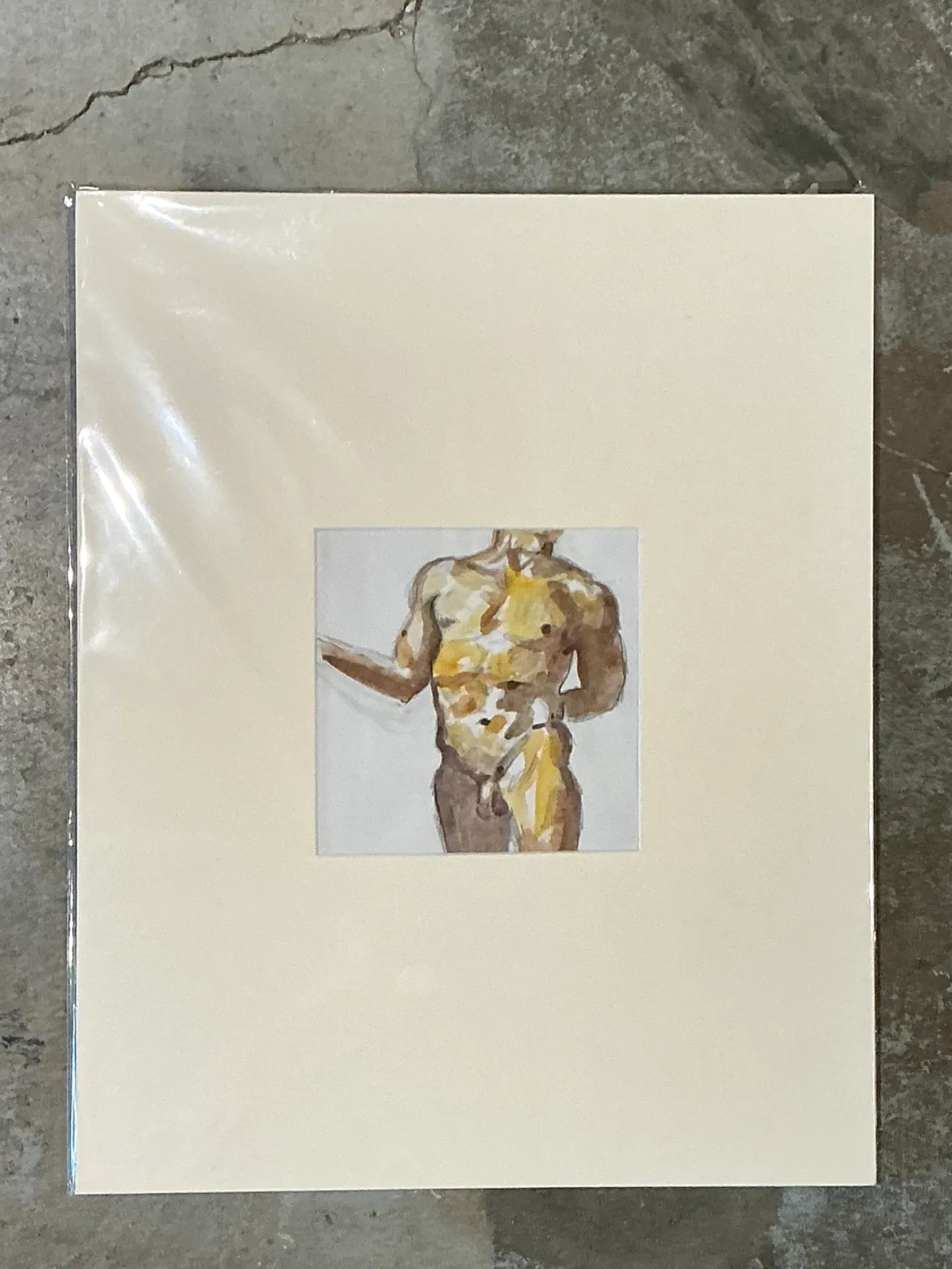 Vintage Original Figurative Watercolor In Mat — additional photo 6