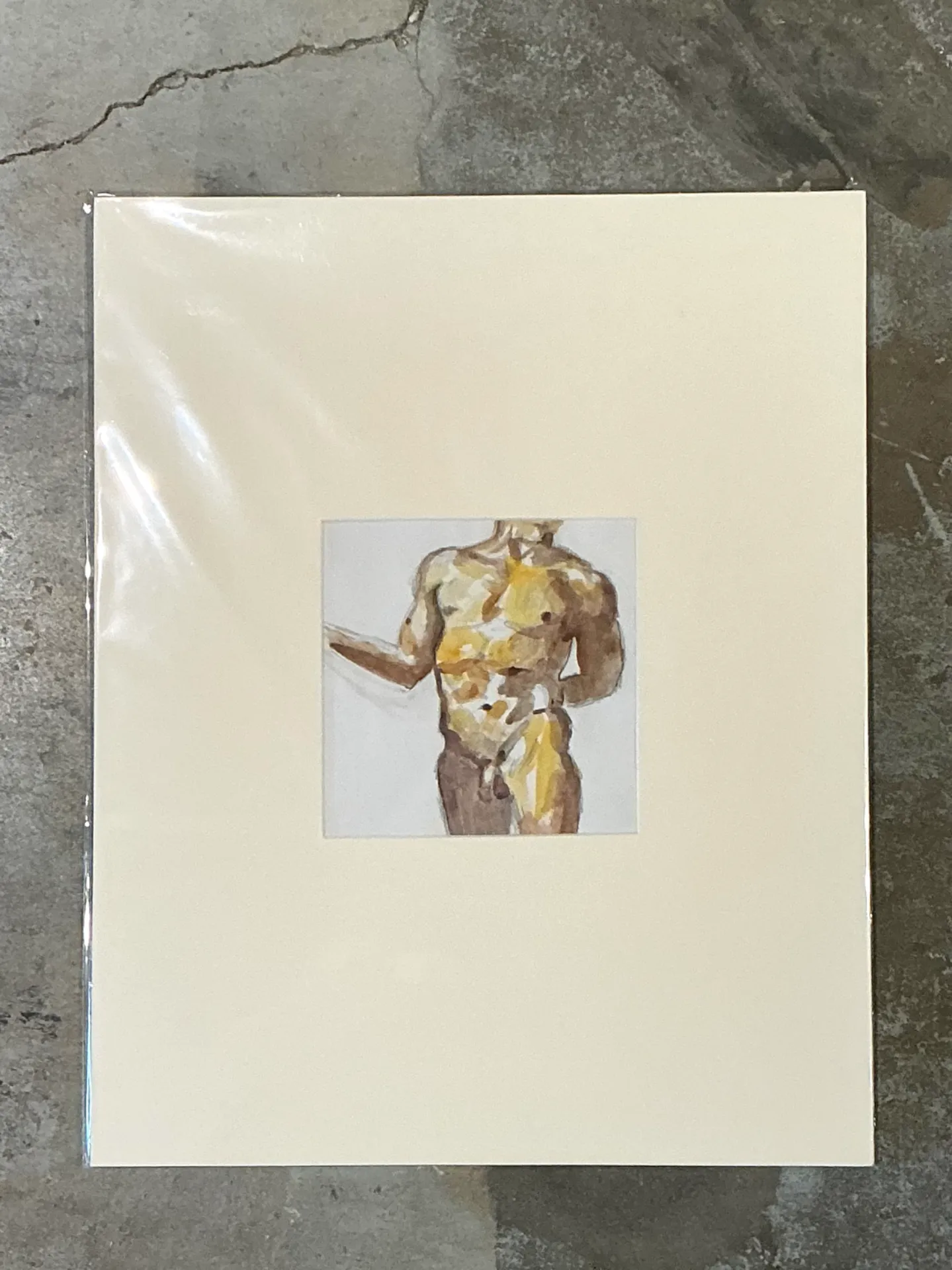 Vintage Original Figurative Watercolor In Mat — additional photo 4
