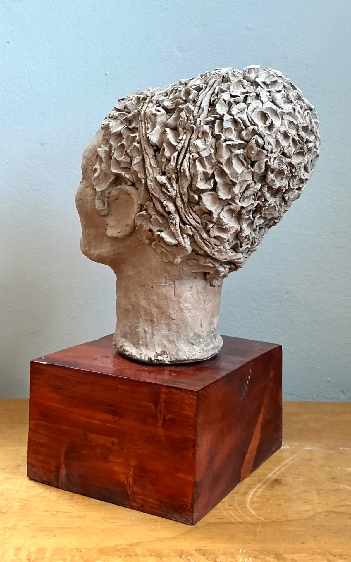 Vintage Plaster Head Sculpture on Wood Base - Plaster, 7W x 13.25H — additional photo 6