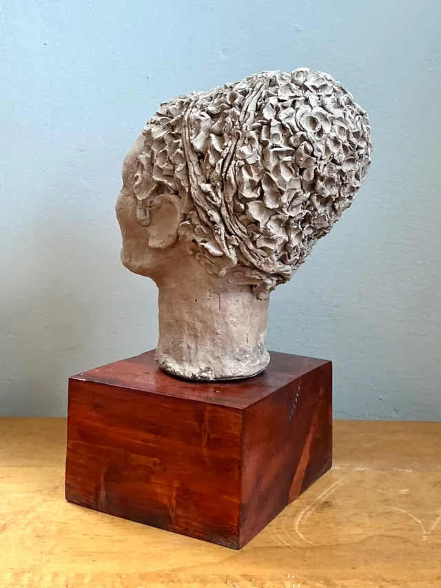 Vintage Plaster Head Sculpture on Wood Base - Plaster, 7W x 13.25H — additional photo 6