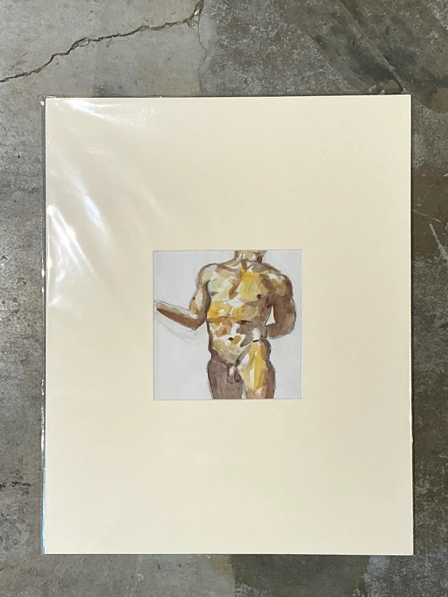 Vintage Original Figurative Watercolor In Mat — additional photo 5