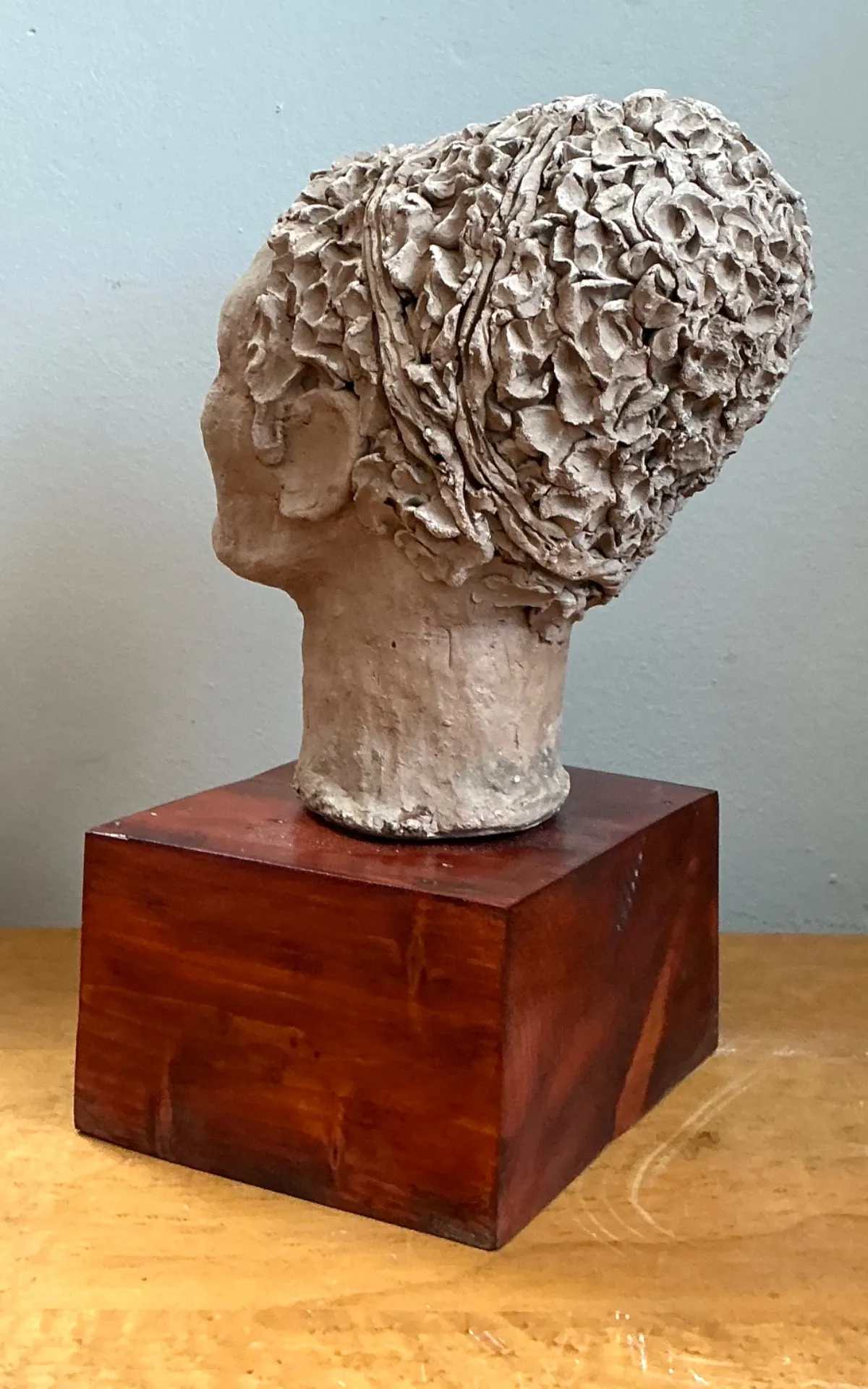 Vintage Plaster Head Sculpture on Wood Base - Plaster, 7W x 13.25H — additional photo 5