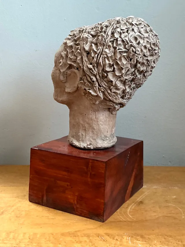 Vintage Plaster Head Sculpture on Wood Base - Plaster, 7W x 13.25H — additional photo 5