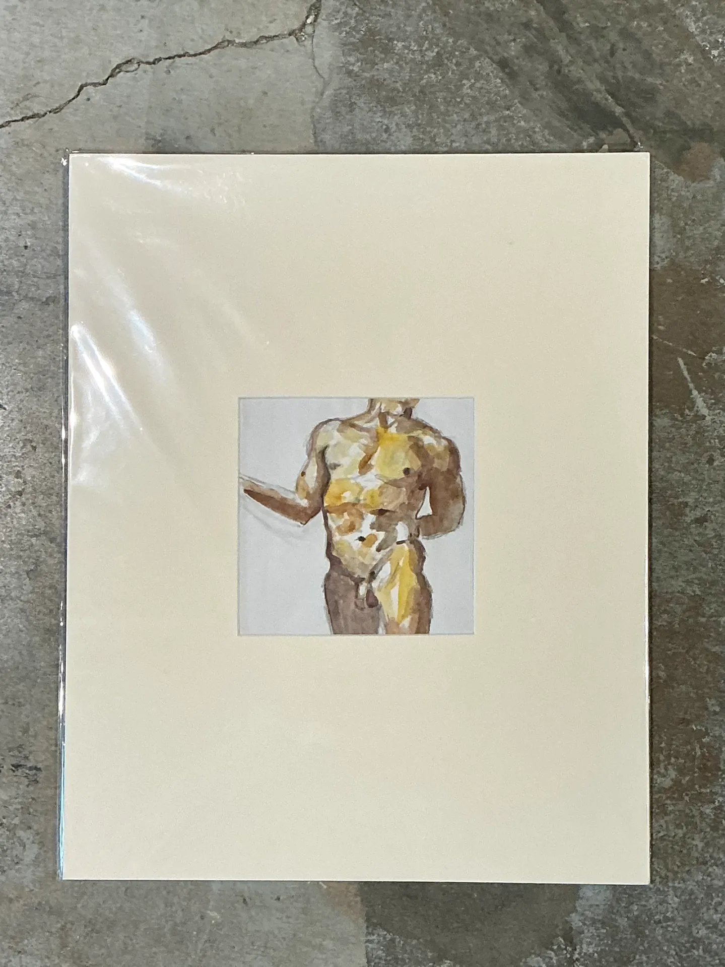 Vintage Original Figurative Watercolor In Mat — additional photo 3