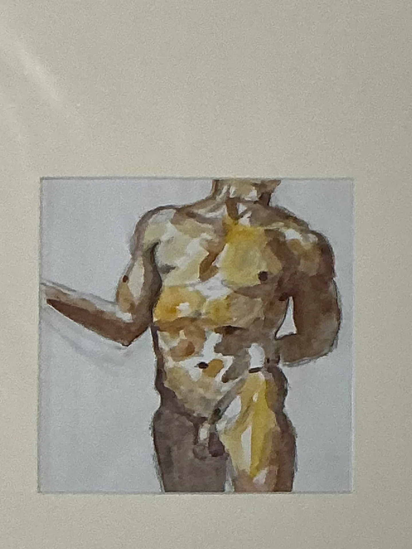 Vintage Original Figurative Watercolor In Mat — additional photo 2
