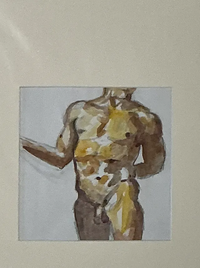 Vintage Original Figurative Watercolor In Mat — additional photo 2