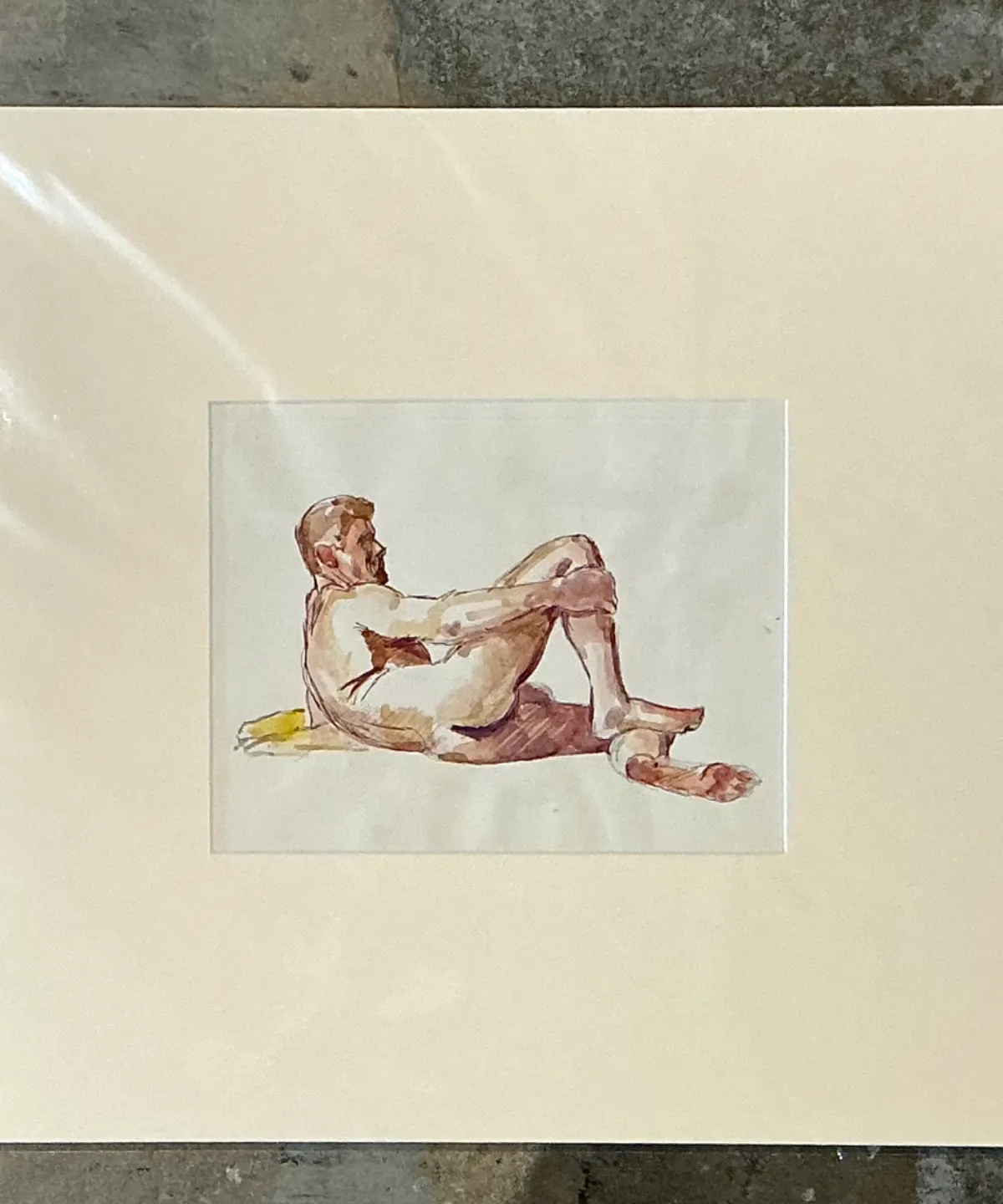 Vintage Original Figurative Watercolor In Mat — additional photo 8