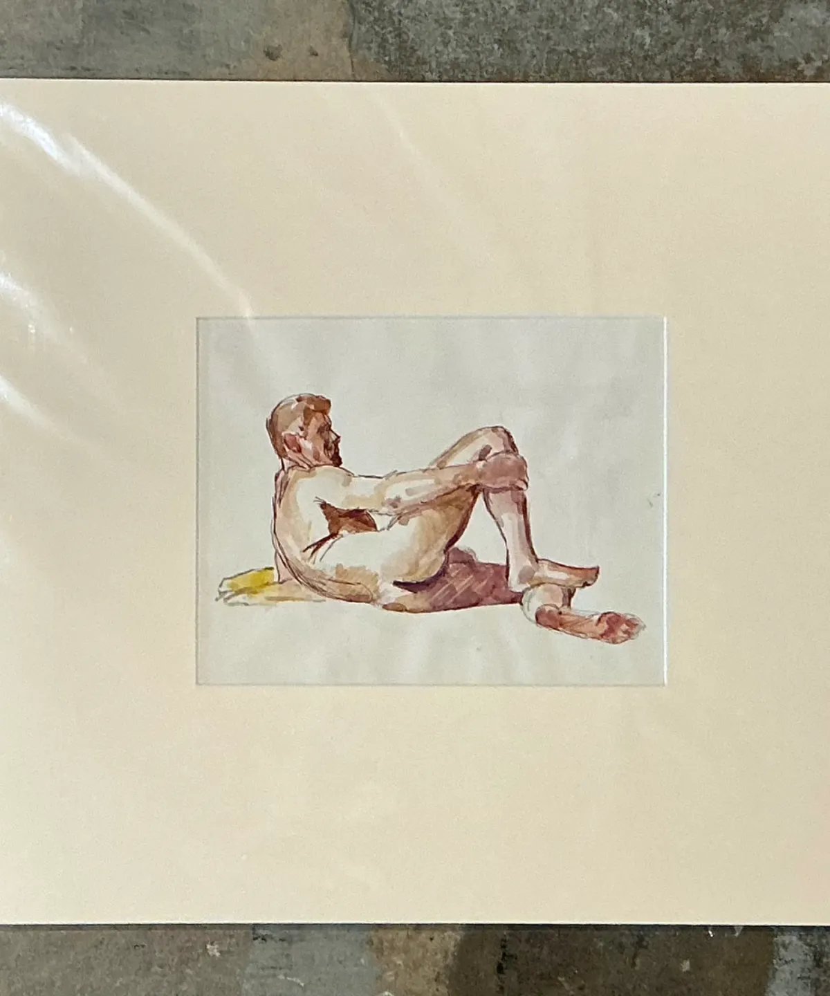 Vintage Original Figurative Watercolor In Mat — additional photo 2