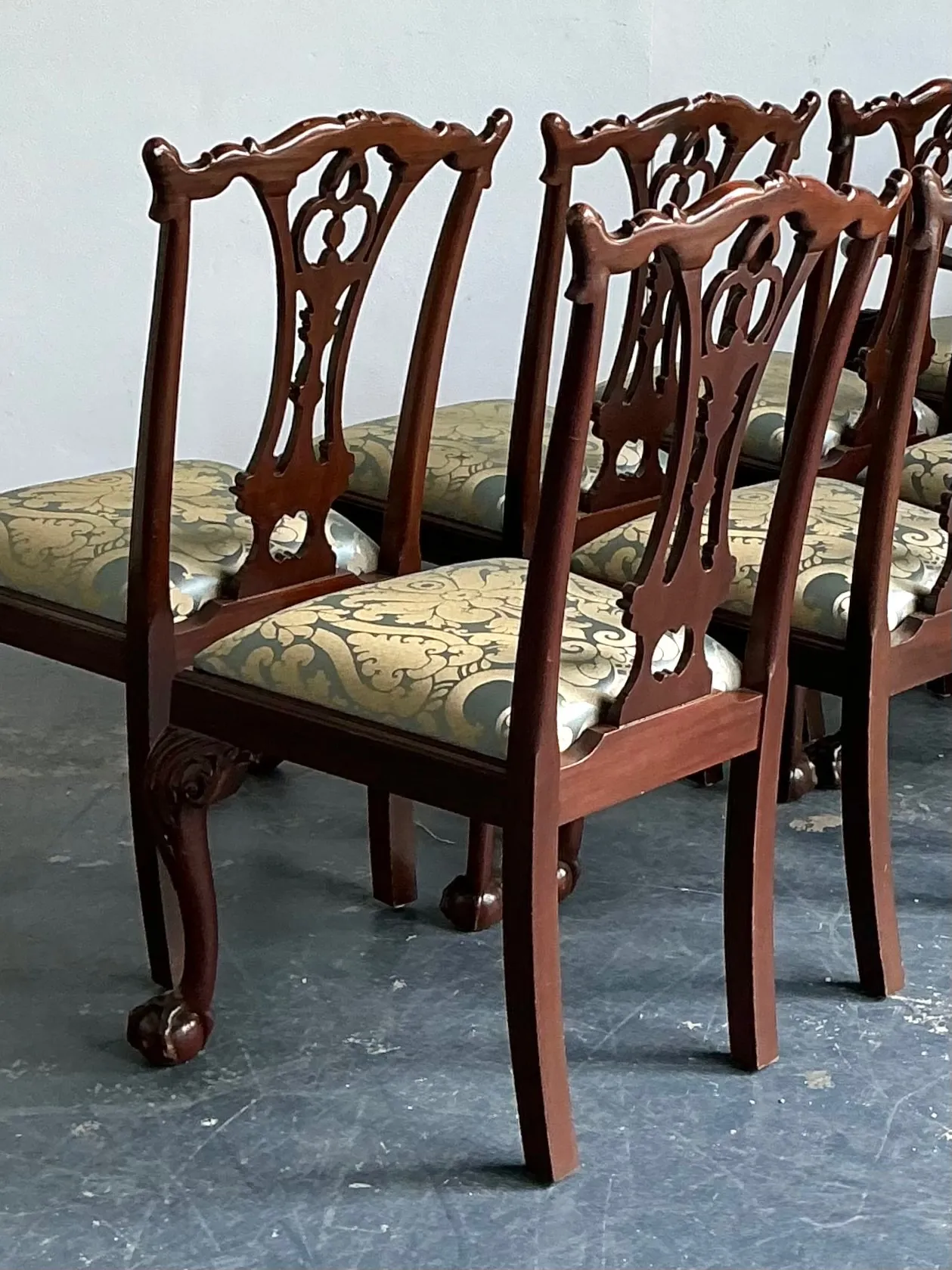 Vintage Ball and Claw Chippendale Dining Chairs In Fortuny - Set Of 8 — additional photo 2