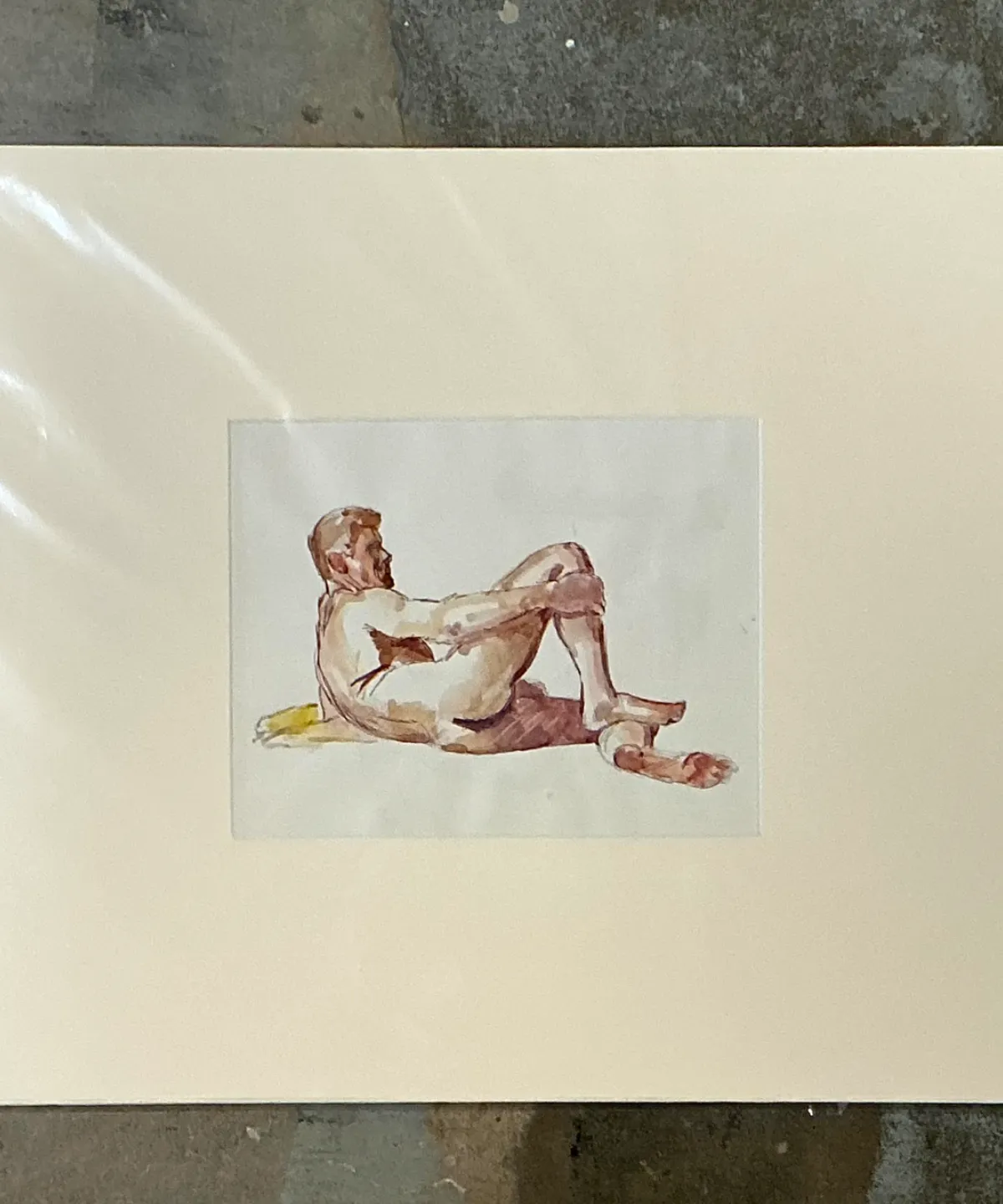 Vintage Original Figurative Watercolor In Mat — additional photo 4