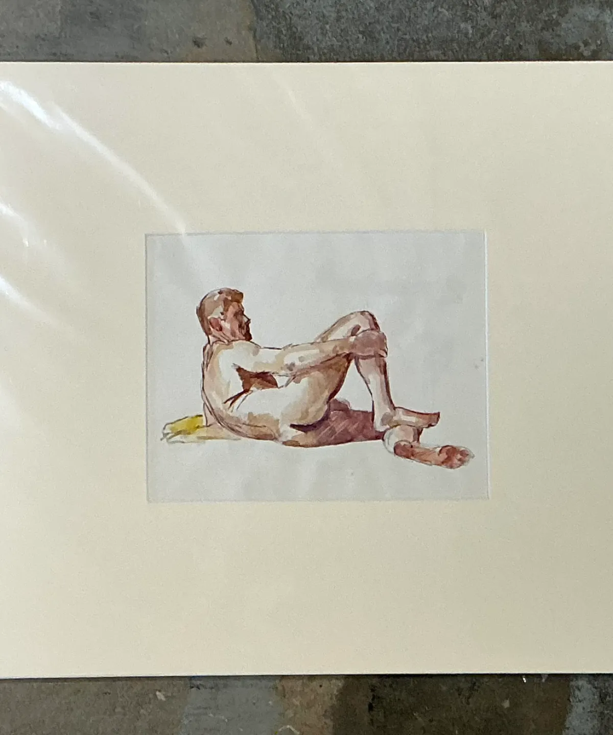 Vintage Original Figurative Watercolor In Mat — additional photo 6
