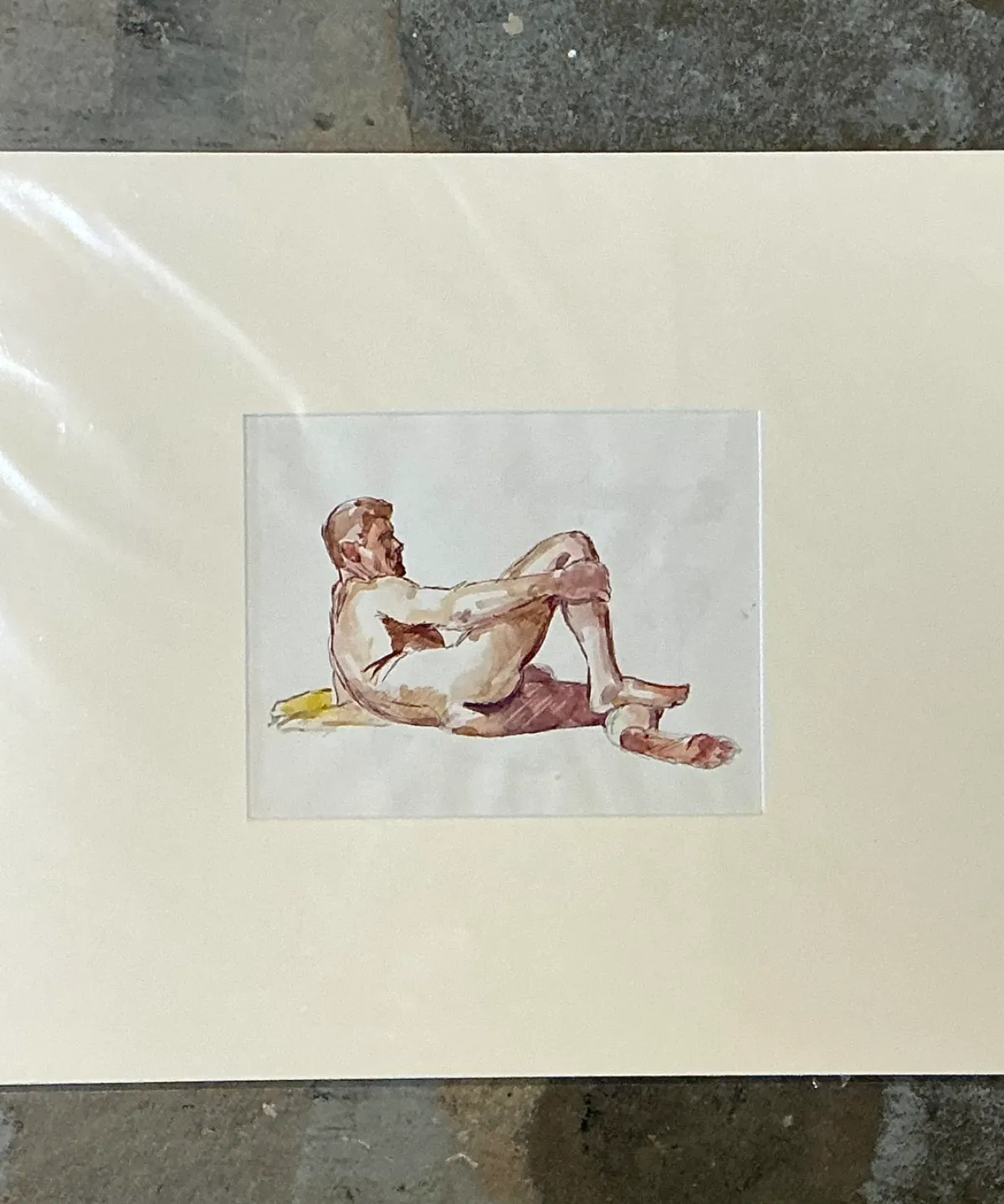 Vintage Original Figurative Watercolor In Mat — additional photo 7