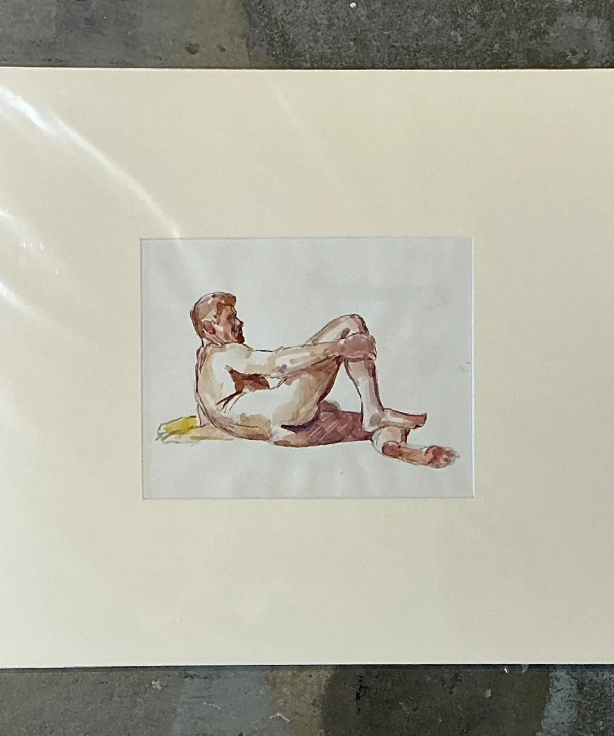 Vintage Original Figurative Watercolor In Mat
