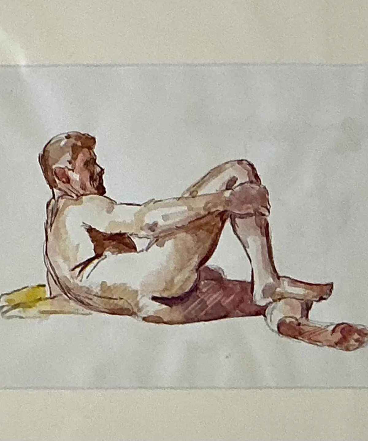 Vintage Original Figurative Watercolor In Mat — additional photo 3