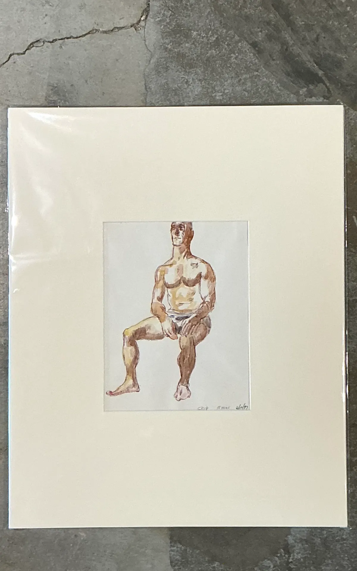 Vintage Original Figurative Watercolor In Mat — additional photo 3