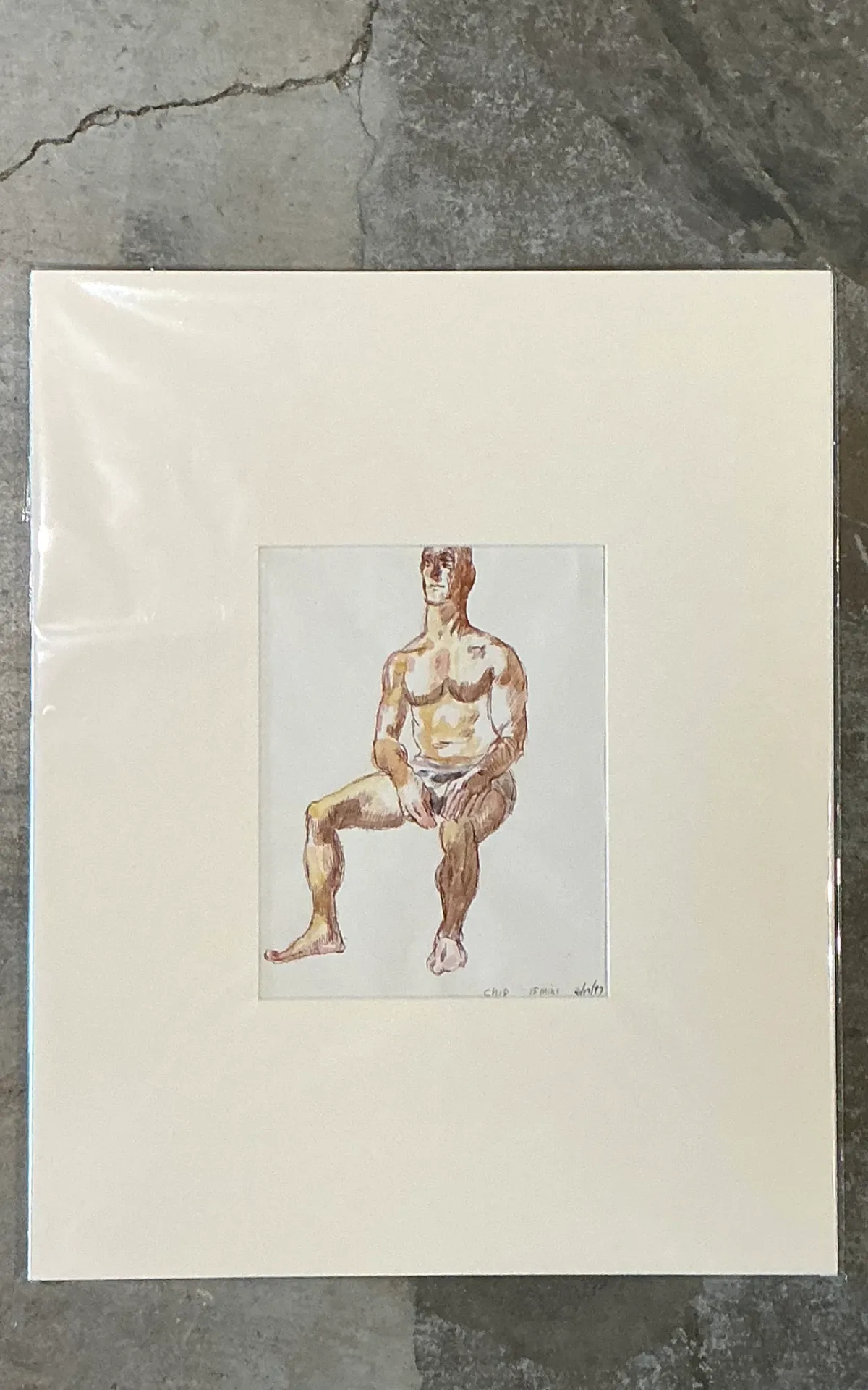 Vintage Original Figurative Watercolor In Mat — additional photo 4