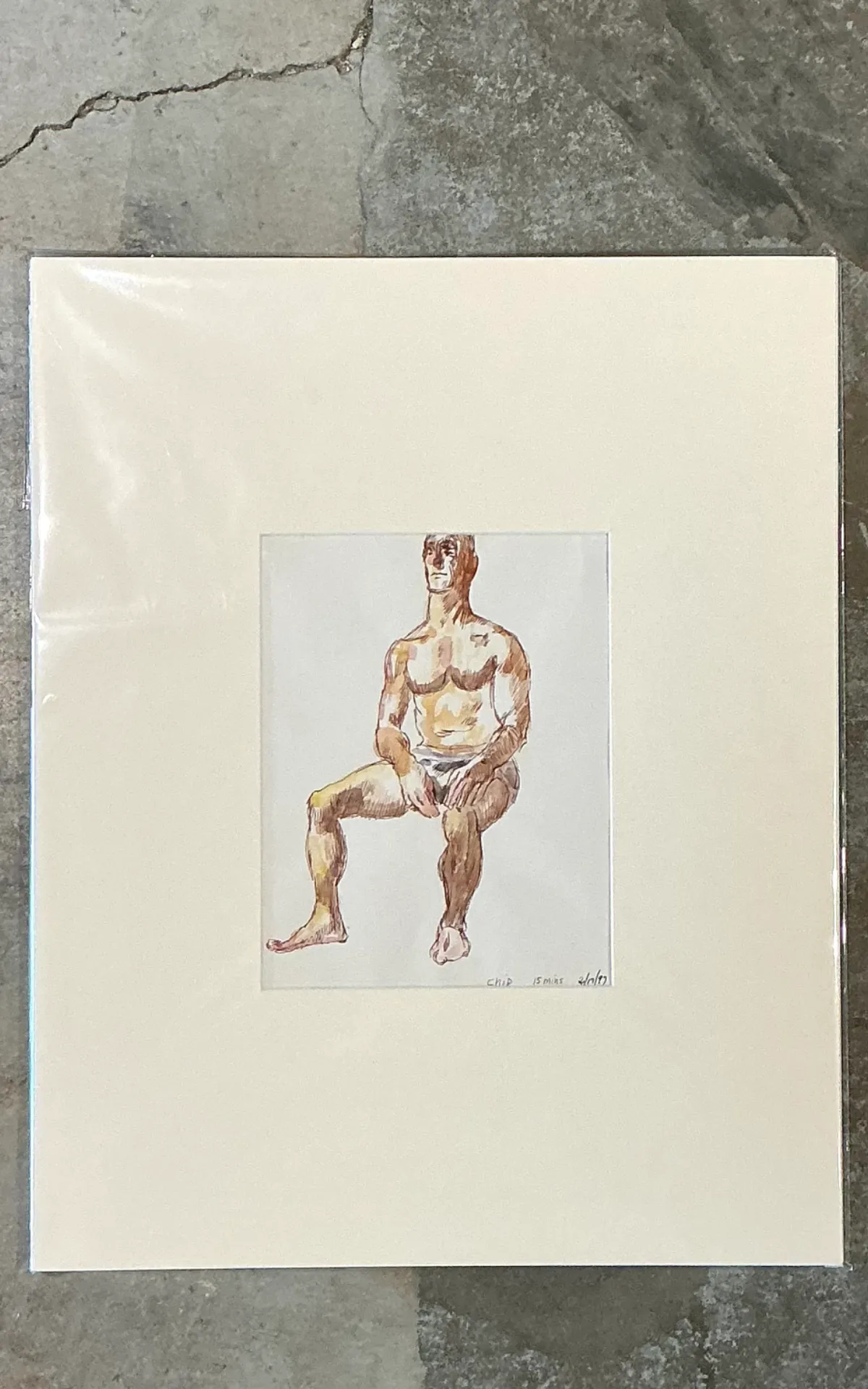 Vintage Original Figurative Watercolor In Mat — additional photo 2