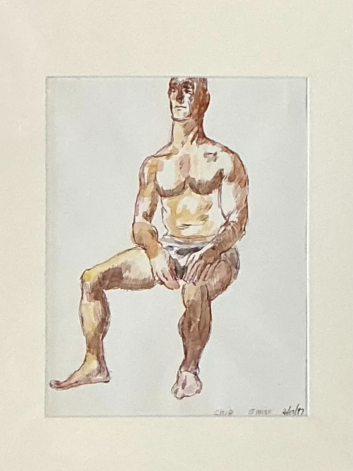 Vintage Original Figurative Watercolor In Mat — additional photo 5