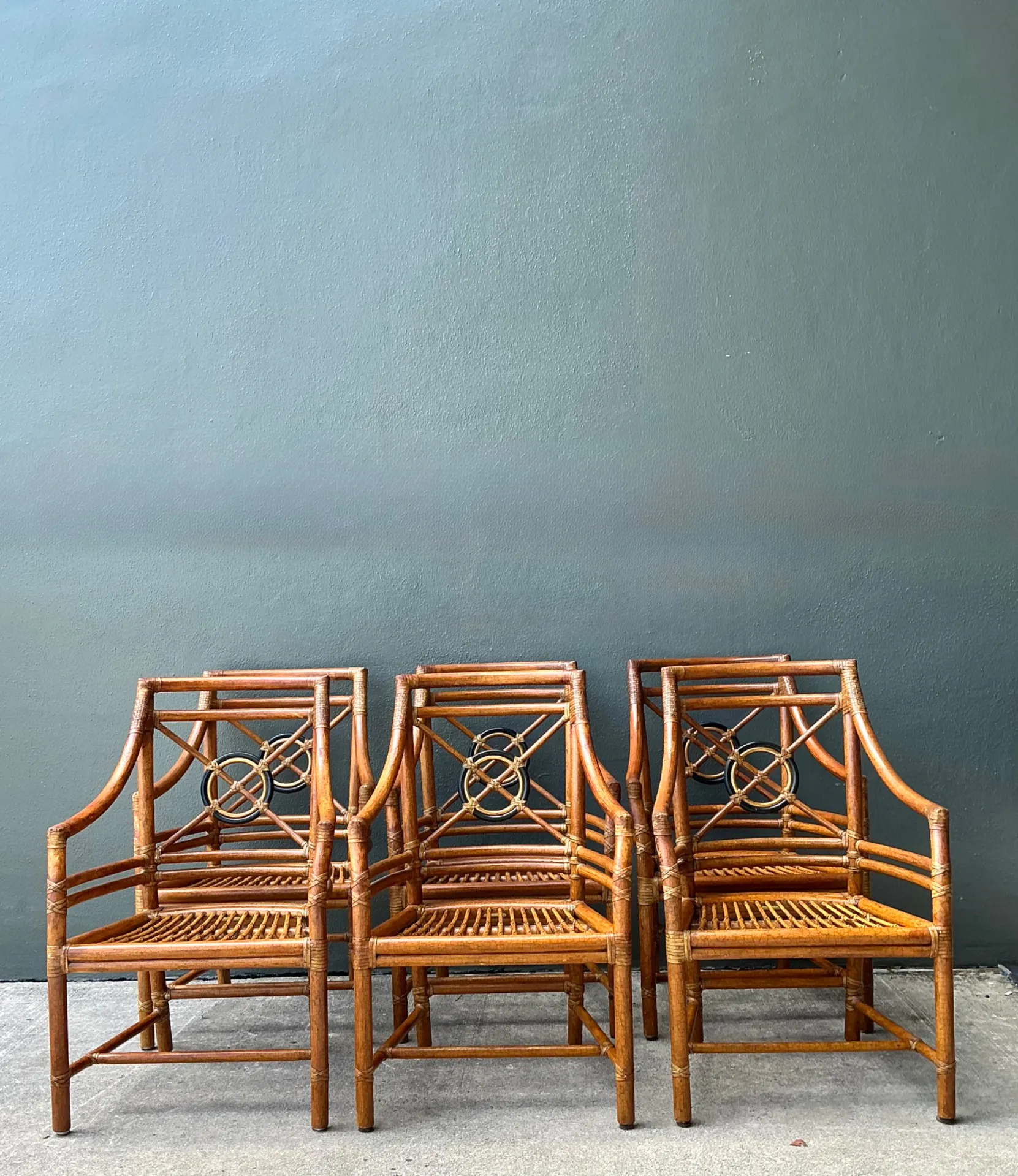 Vintage McGuire Target Back Rattan Dining Chairs - Set Of 6 — additional photo 1