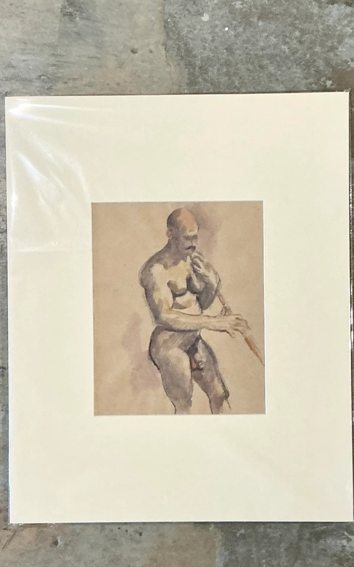 Vintage Original Figurative Watercolor In Mat — additional photo 4