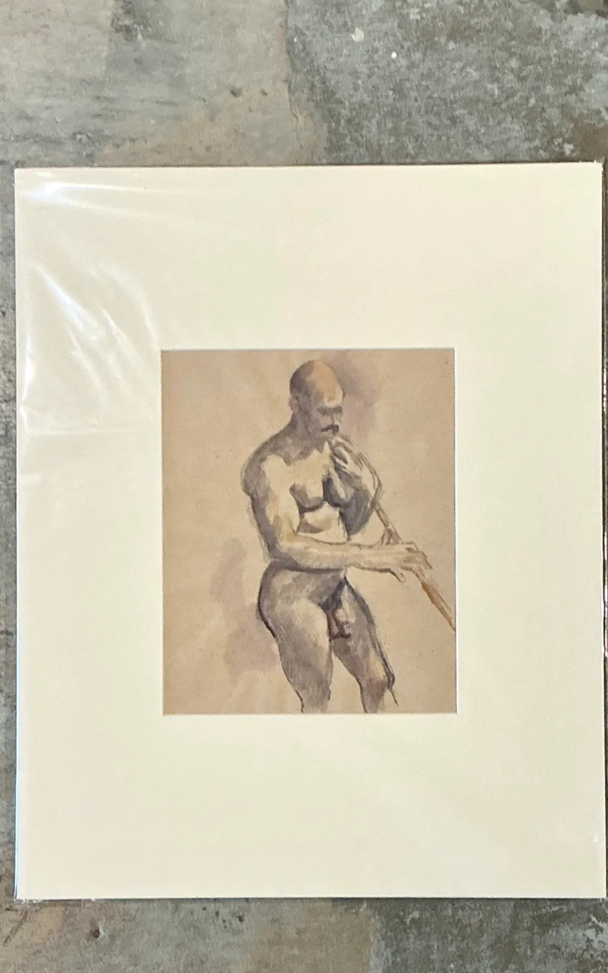 Vintage Original Figurative Watercolor In Mat — additional photo 3