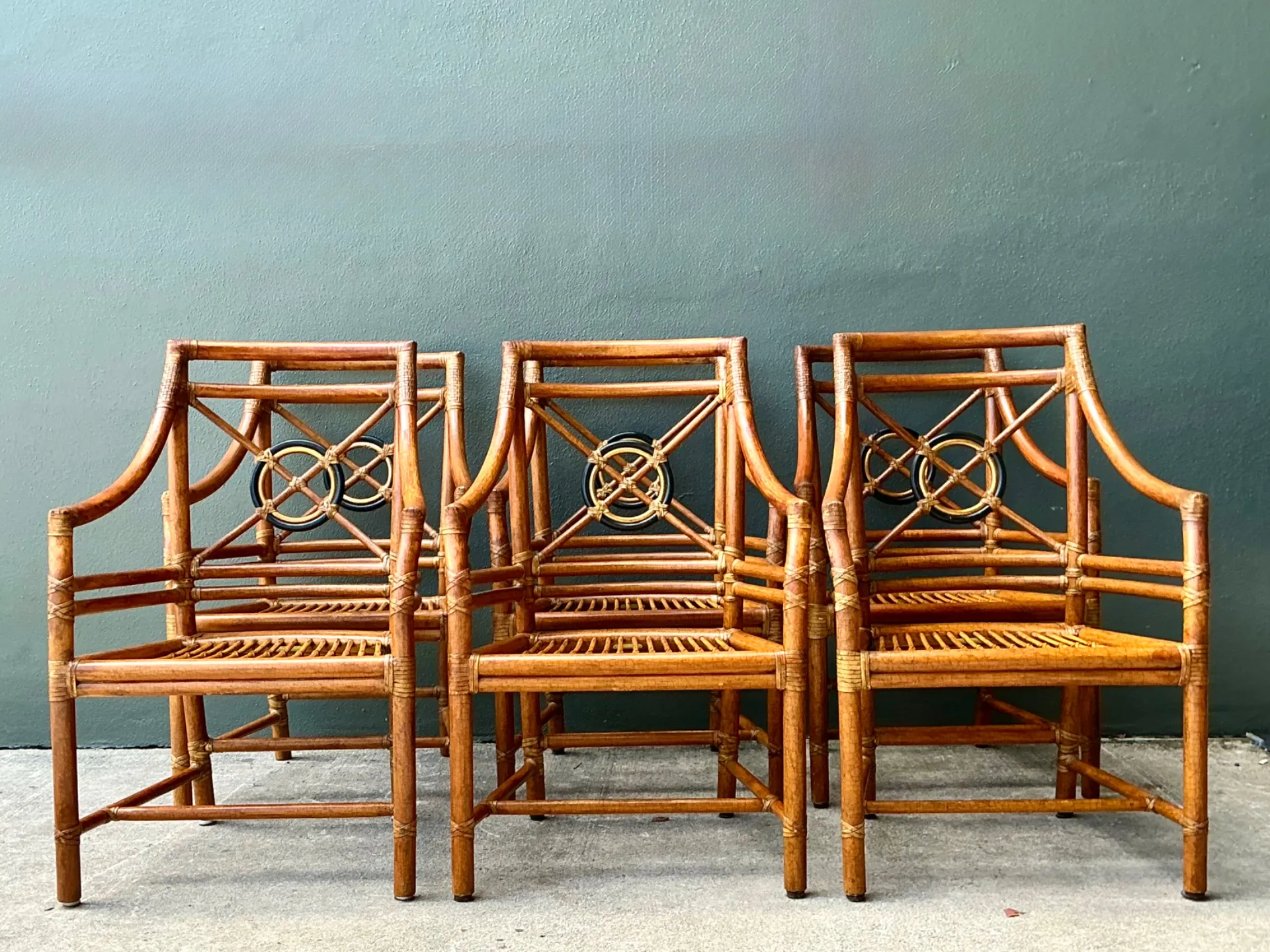 Vintage McGuire Target Back Rattan Dining Chairs - Set Of 6 — additional photo 5