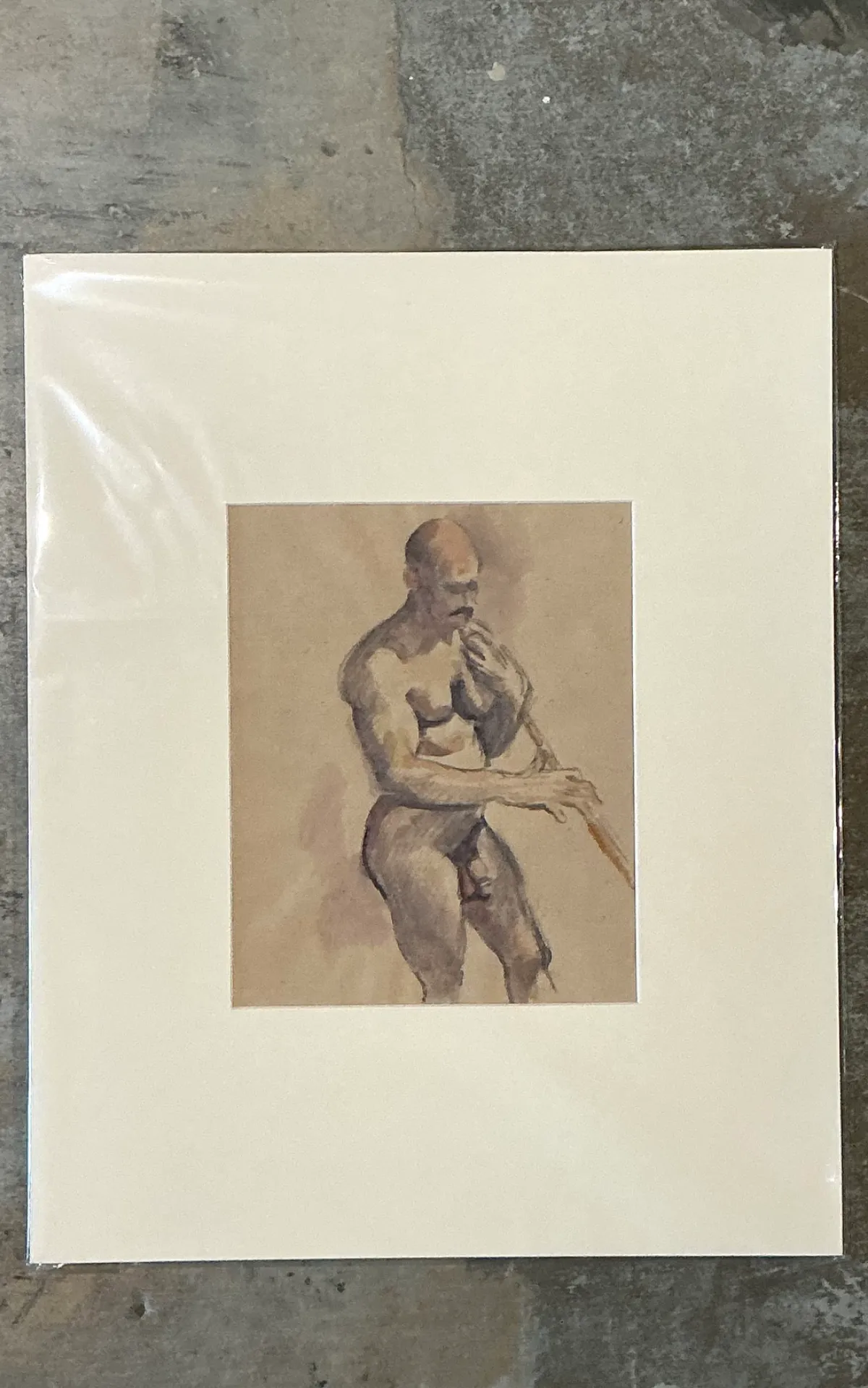 Vintage Original Figurative Watercolor In Mat — additional photo 5