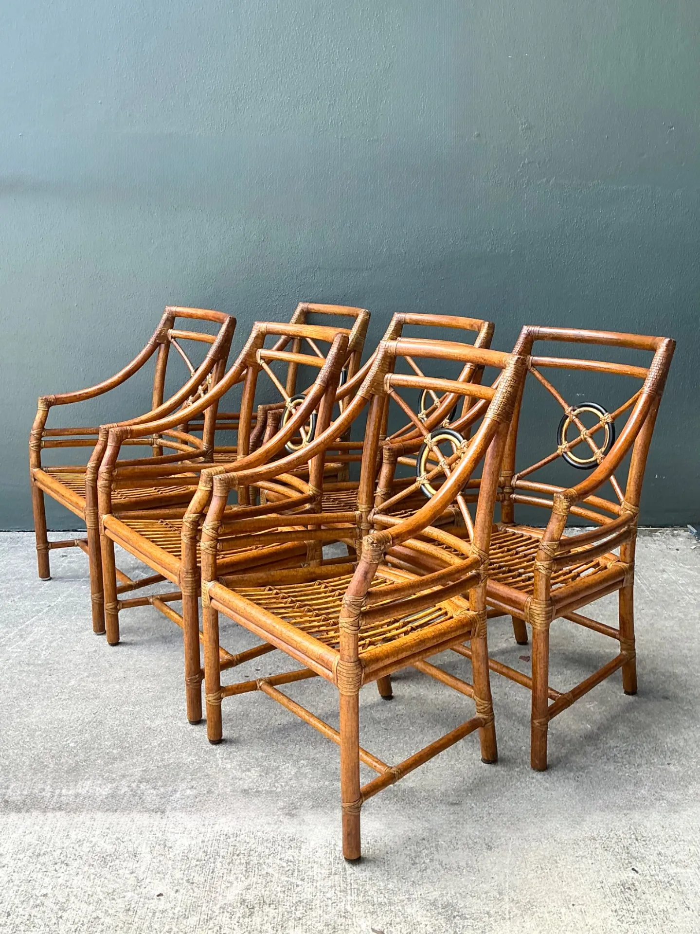 Vintage McGuire Target Back Rattan Dining Chairs - Set Of 6 — additional photo 2