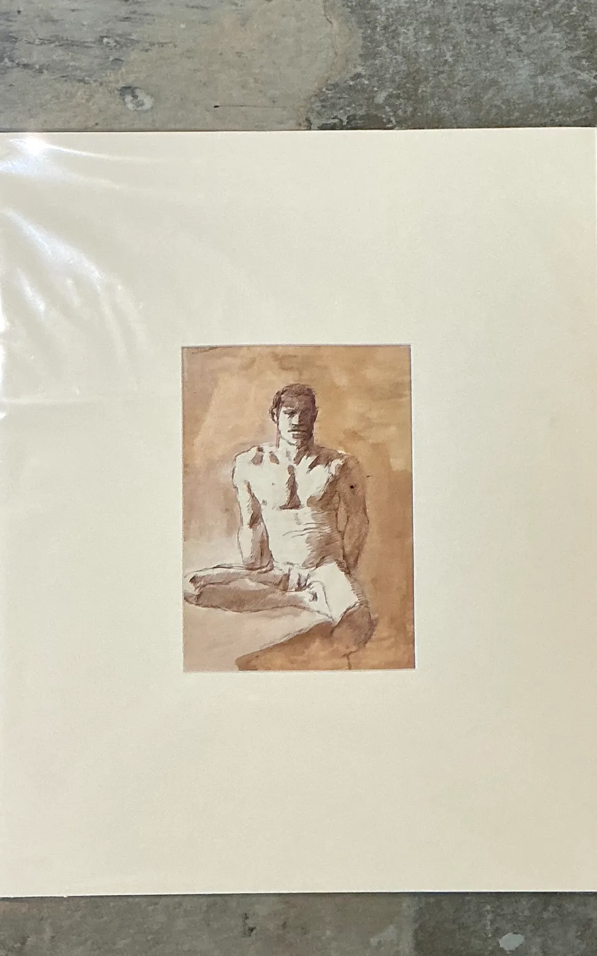 Vintage Original Figurative Watercolor In Mat — additional photo 3