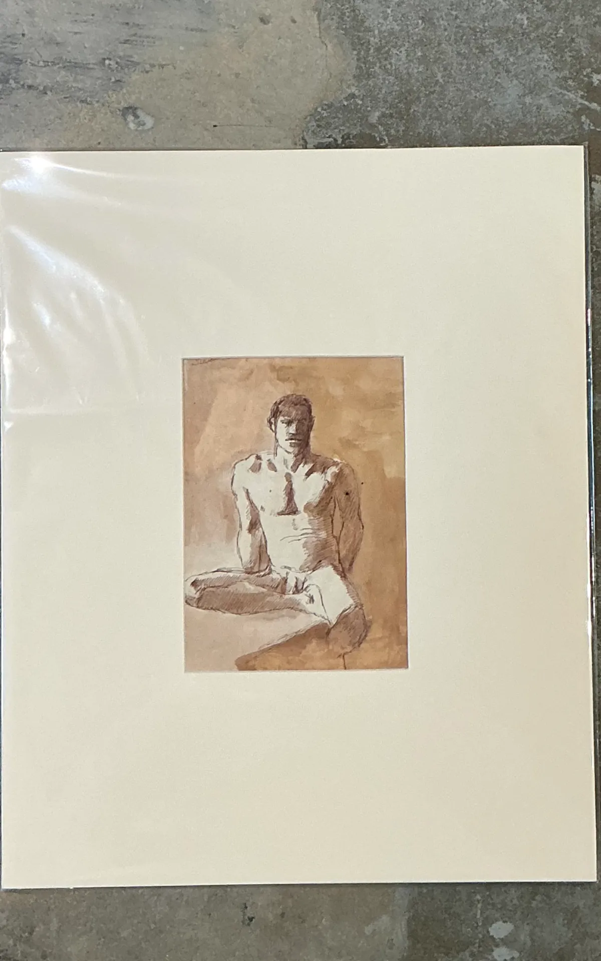Vintage Original Figurative Watercolor In Mat