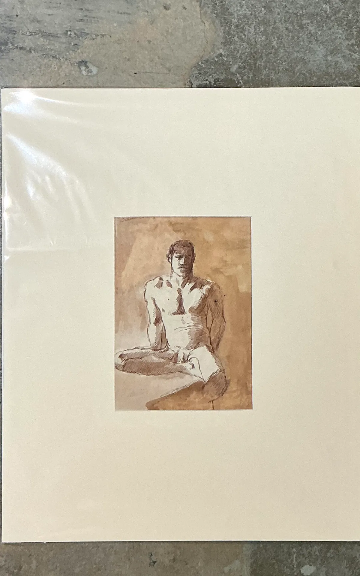 Vintage Original Figurative Watercolor In Mat — additional photo 6