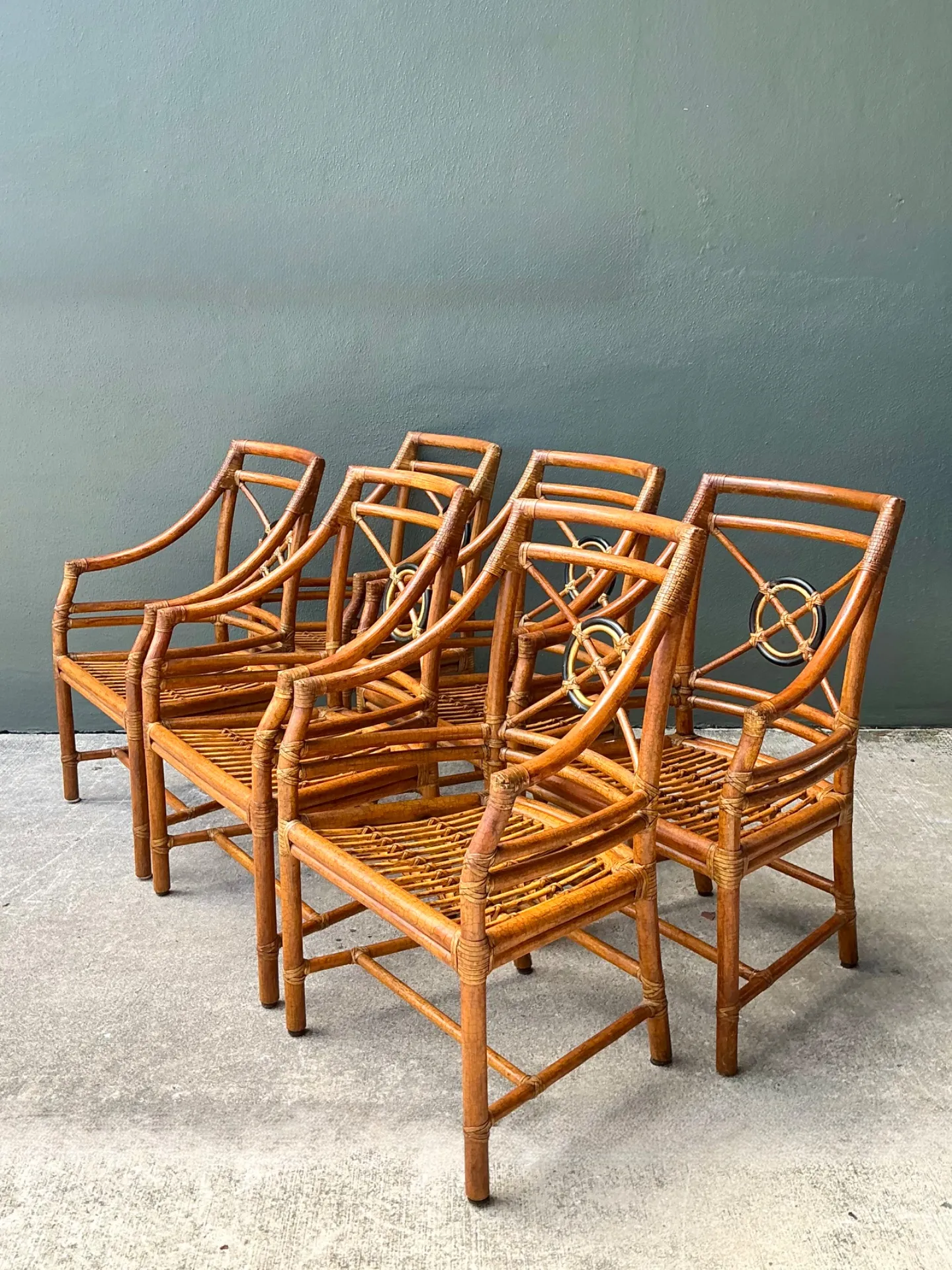 Vintage McGuire Target Back Rattan Dining Chairs - Set Of 6 — additional photo 6