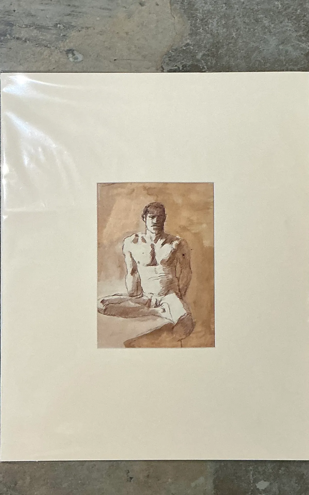 Vintage Original Figurative Watercolor In Mat — additional photo 4