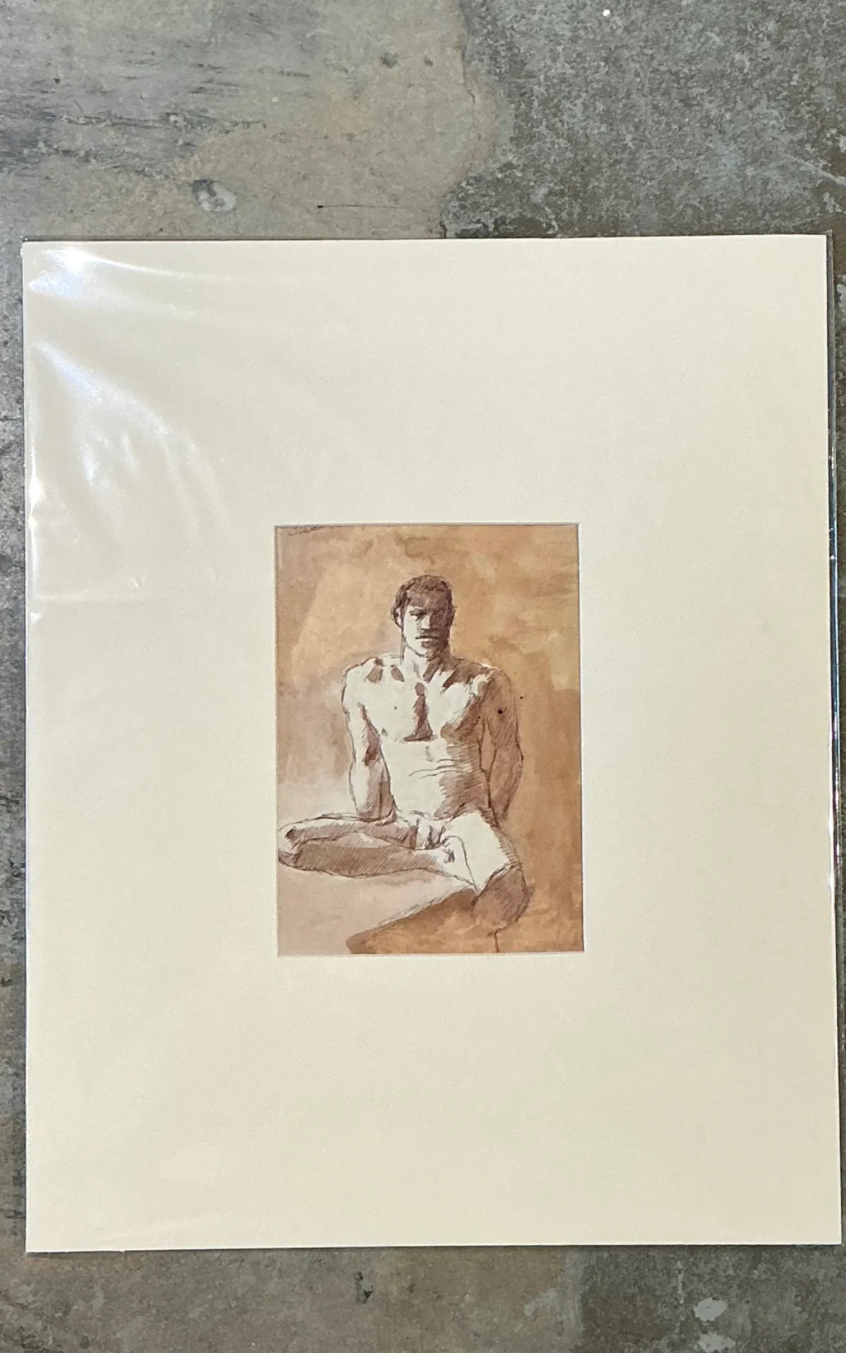 Vintage Original Figurative Watercolor In Mat — additional photo 5