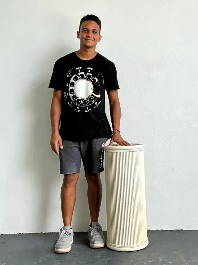 Vintage Painted Rattan Pedestal — additional photo 1