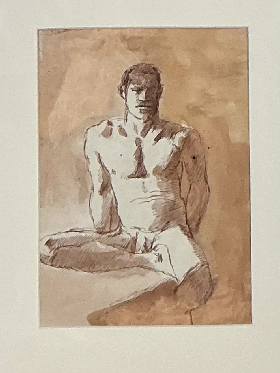 Vintage Original Figurative Watercolor In Mat — additional photo 2