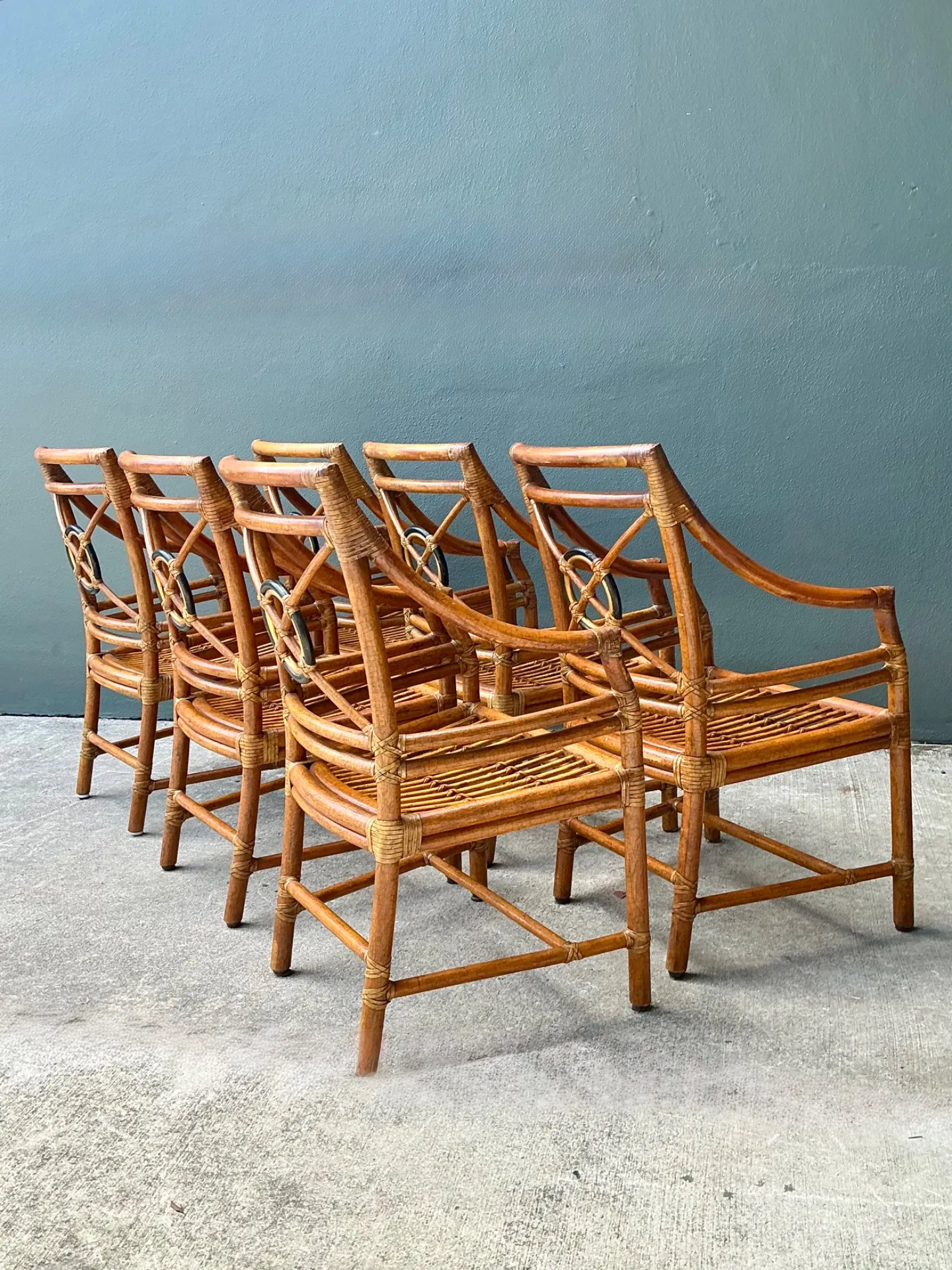 Vintage McGuire Target Back Rattan Dining Chairs - Set Of 6 — additional photo 4