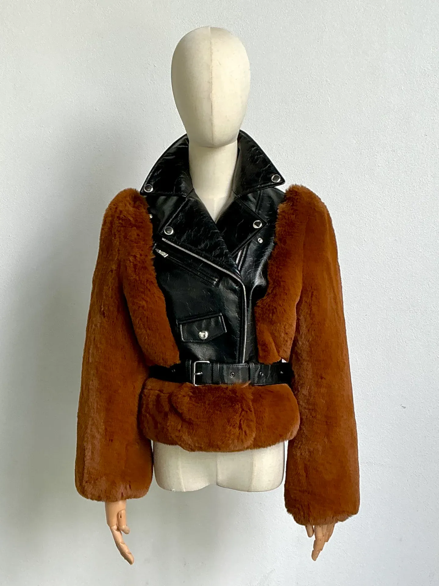 Vintage Sonia Rykiel Leather Coat Jacket with Fur — additional photo 1