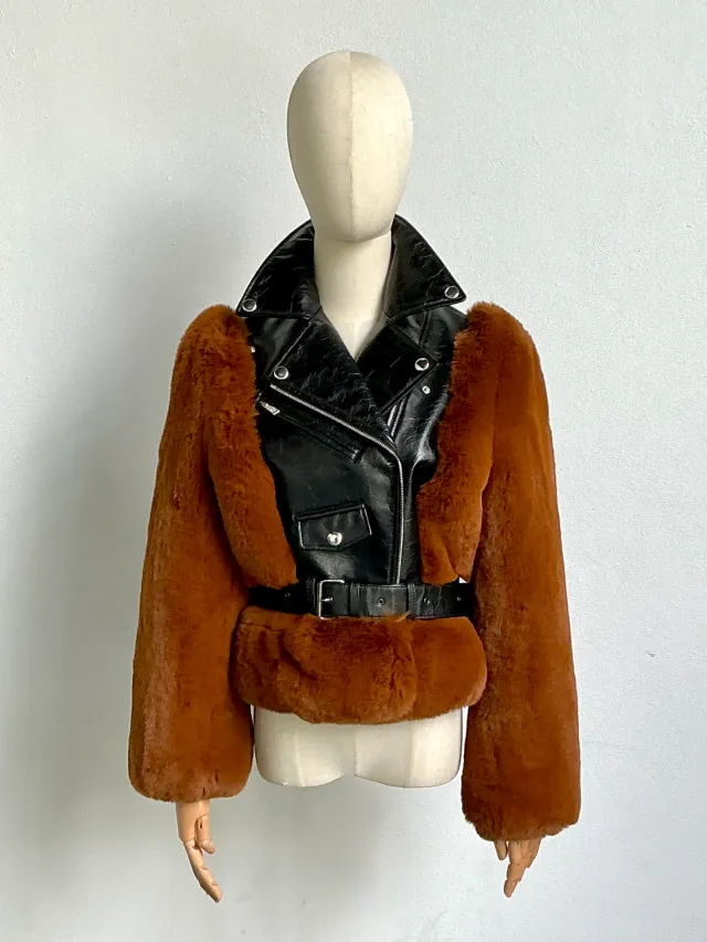 Vintage Sonia Rykiel Leather Coat Jacket with Fur — additional photo 2