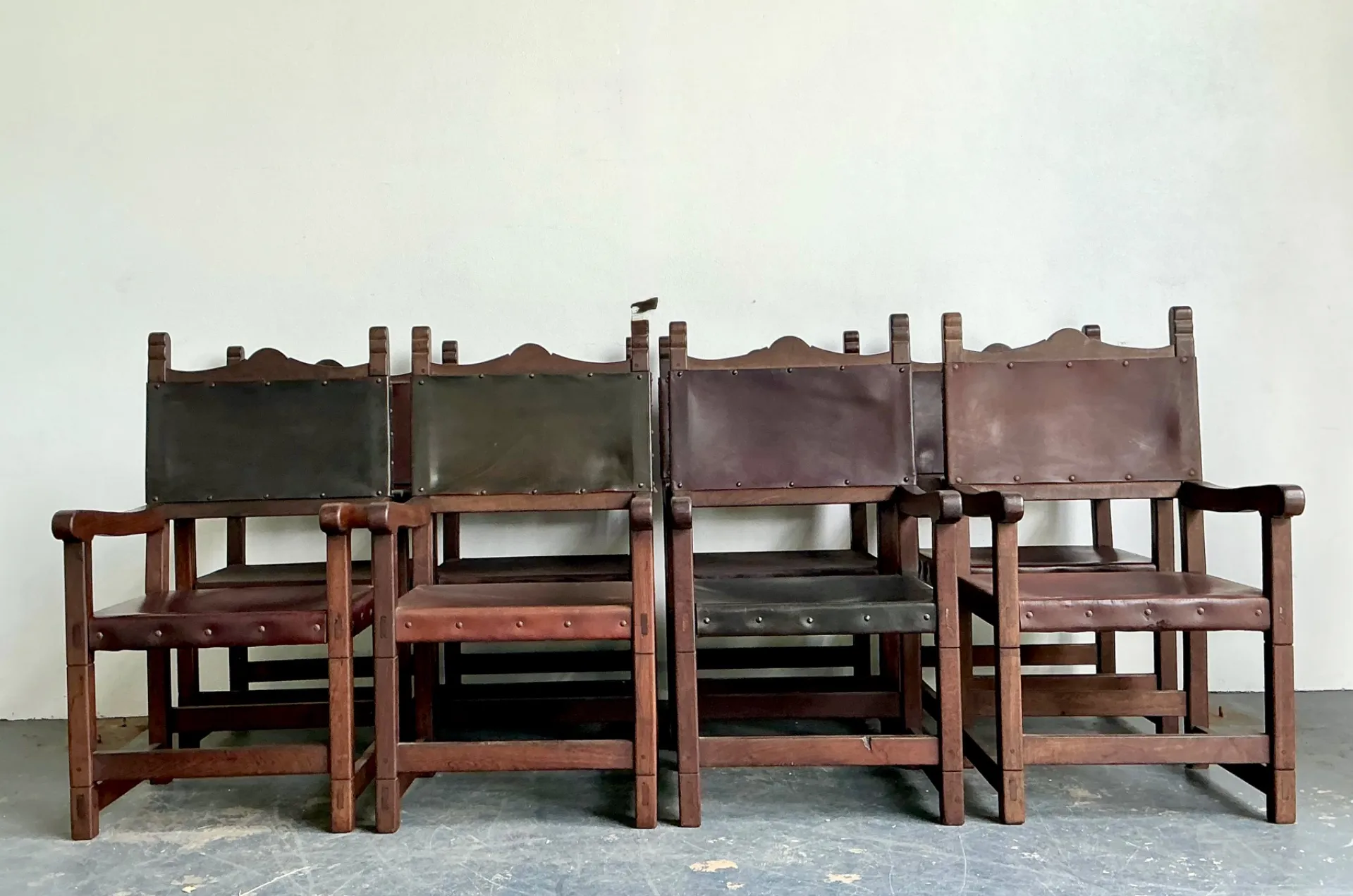 Vintage Spanish Leather and Wood Armchairs - Set of 6 — additional photo 7