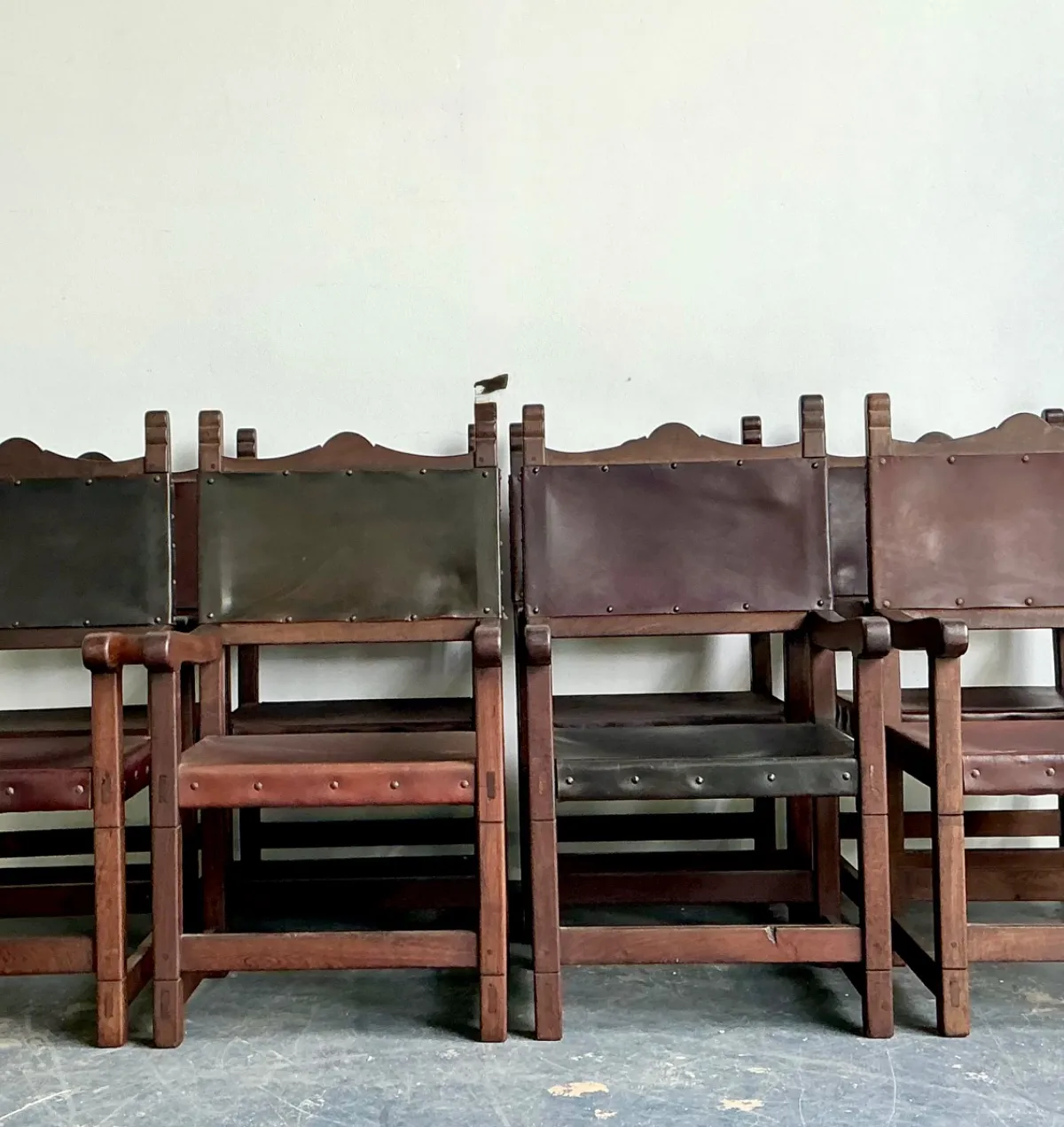Vintage Spanish Leather and Wood Armchairs - Set of 6 — additional photo 7
