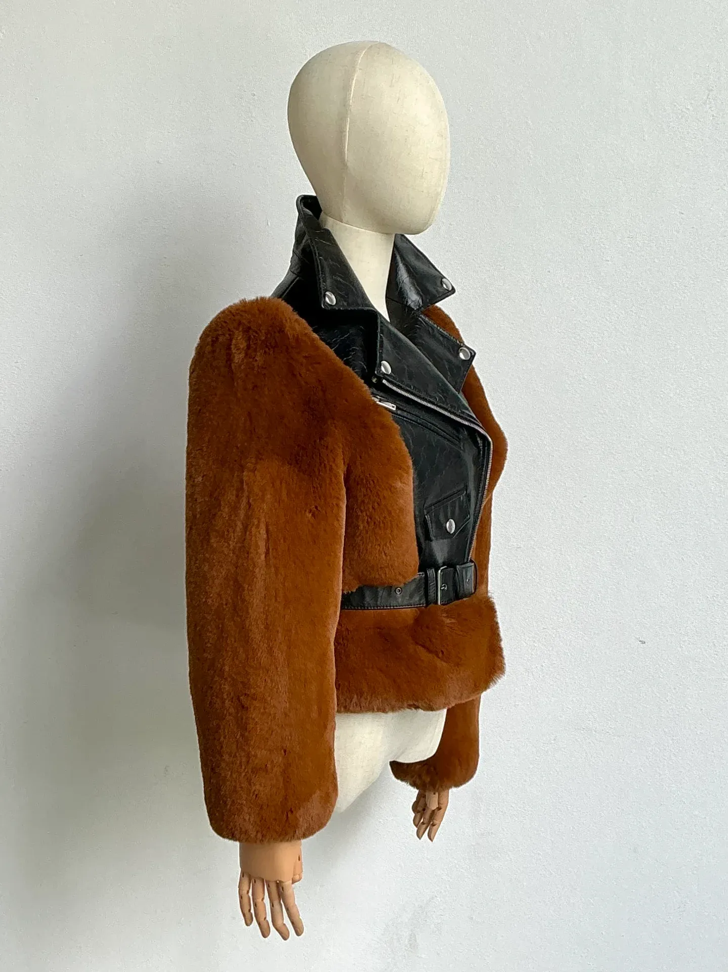 Vintage Sonia Rykiel Leather Coat Jacket with Fur — additional photo 3