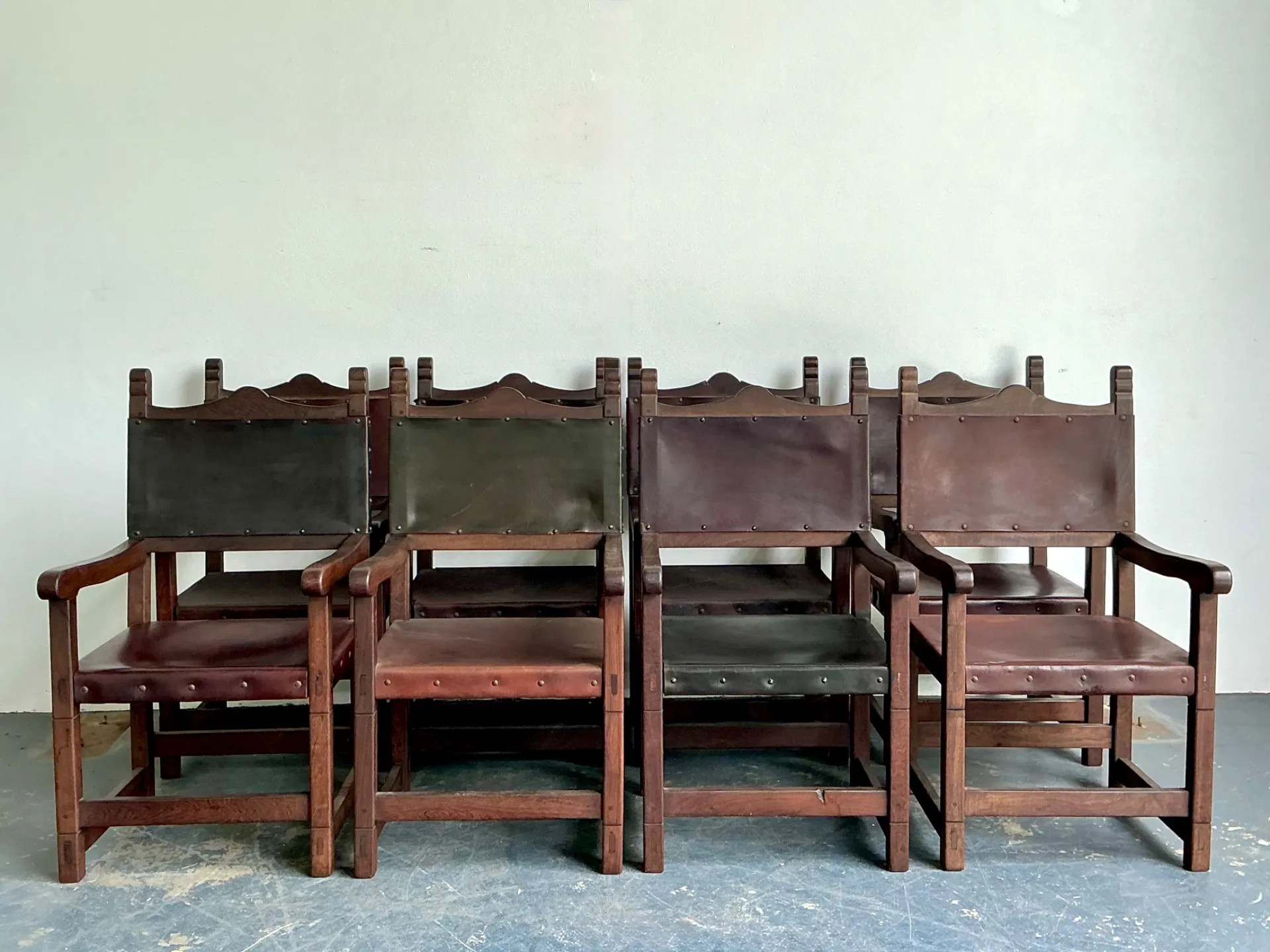 Vintage Spanish Leather and Wood Armchairs - Set of 6 — additional photo 1