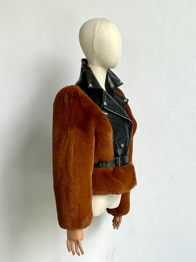 Vintage Sonia Rykiel Leather Coat Jacket with Fur — additional photo 4
