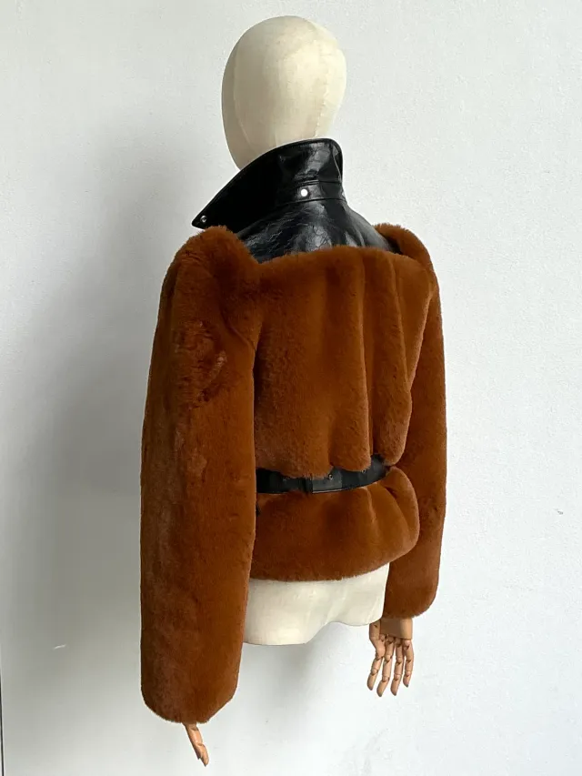 Vintage Sonia Rykiel Leather Coat Jacket with Fur — additional photo 5