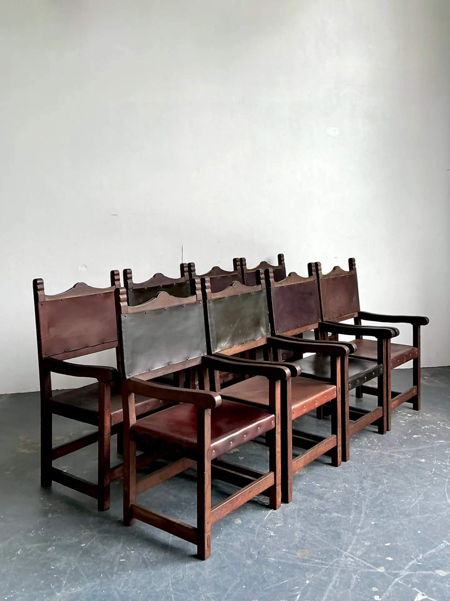 Vintage Spanish Leather and Wood Armchairs - Set of 6 — additional photo 6