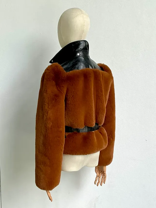 Vintage Sonia Rykiel Leather Coat Jacket with Fur — additional photo 6