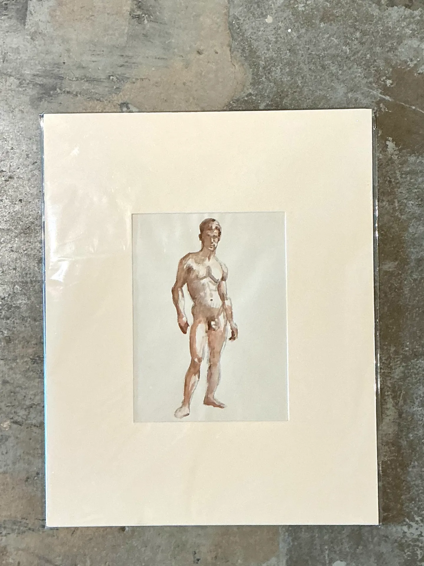 Vintage Original Figurative Watercolor In Mat — additional photo 1