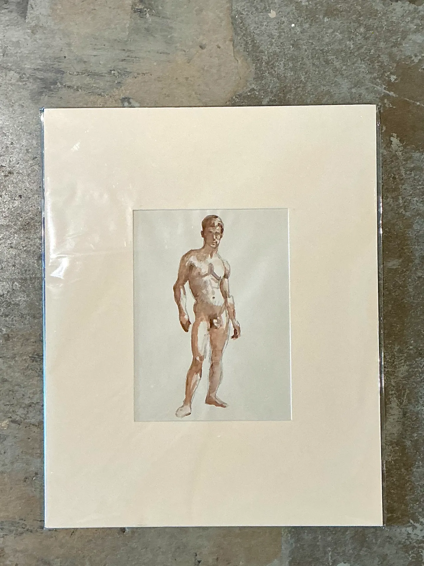 Vintage Original Figurative Watercolor In Mat — additional photo 2