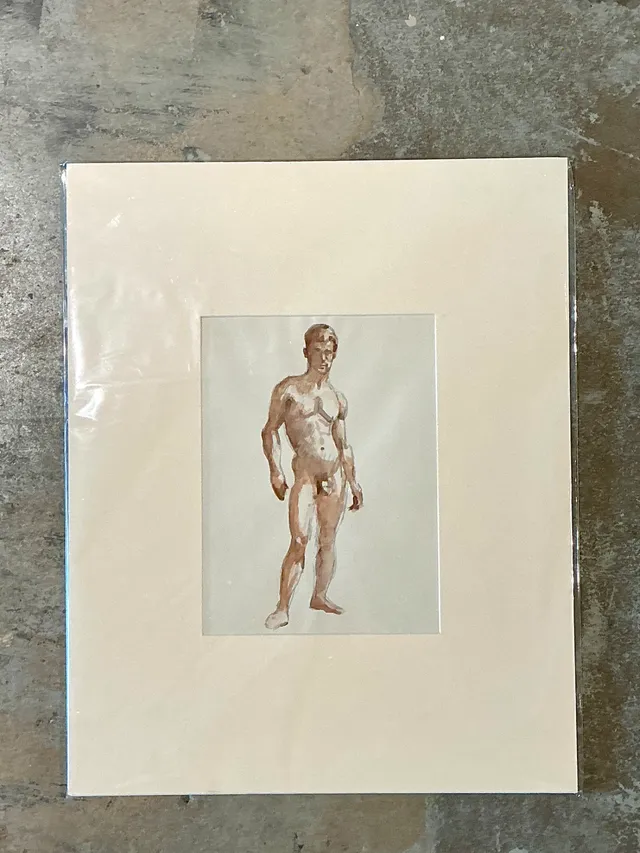 Vintage Original Figurative Watercolor In Mat — additional photo 2